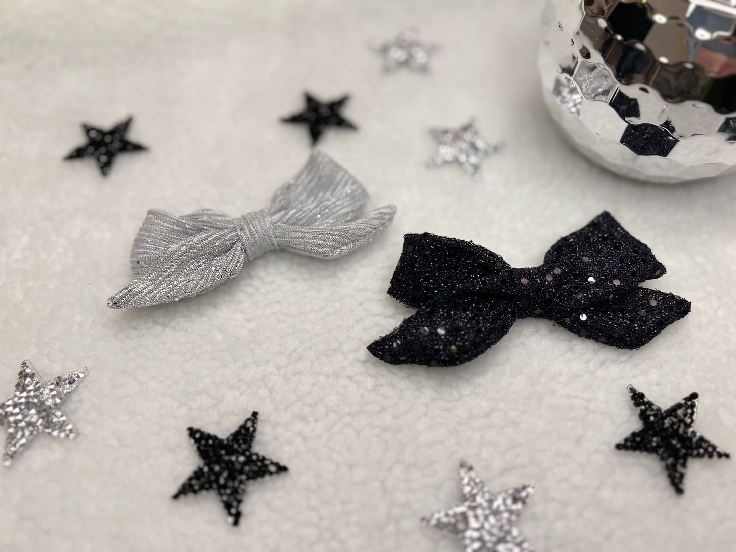 SILVER New years hair bows